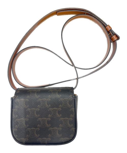 CELINE（セリーヌ）CELINE (セリーヌ) CELINE トリオンフ　ショルダーポーチ ブラック×ブラウンの古着・服飾アイテム