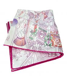 HERMES（エルメス）の古着「HERMES　カレ90　アニマルポリス　シルクスカーフ」｜ホワイト×ピンク