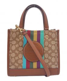 COACH（コーチ）の古着「COACH 　デンプシートート22 シグネチャージャカード ウィズ ストライプアンドコーチパッチ 　2WAYショルダーバッグ」