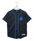 stussyステューシー）の古着「stussy　ベースボールシャツ　半袖シャツ」｜ブラック