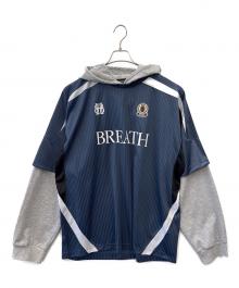 BREATH（ブレス）の古着「BREATH　BH LOGO LAYERED GAME SHIRT HOODIE　長袖カットソー」｜ネイビー×グレー