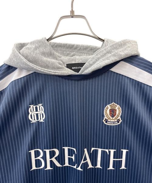 BREATH（ブレス）BREATH (ブレス) BREATH　BH LOGO LAYERED GAME SHIRT HOODIE　長袖カットソー ネイビー×グレー サイズ:2XLの古着・服飾アイテム