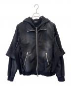 BREATHブレス）の古着「BREATH　BLEACH LAYERED ZIP HOODIE　ジップパーカー」｜ブラック