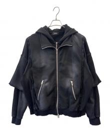 BREATH（ブレス）の古着「BREATH　BLEACH LAYERED ZIP HOODIE　ジップパーカー」｜ブラック