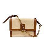 CHARLES & KEITHチャールズアンドキース）の古着「CHARLES & KEITH　キャンバス ターンロックチェーンハンドルバッグ　ハンドバッグ」｜アイボリー×ブラウン