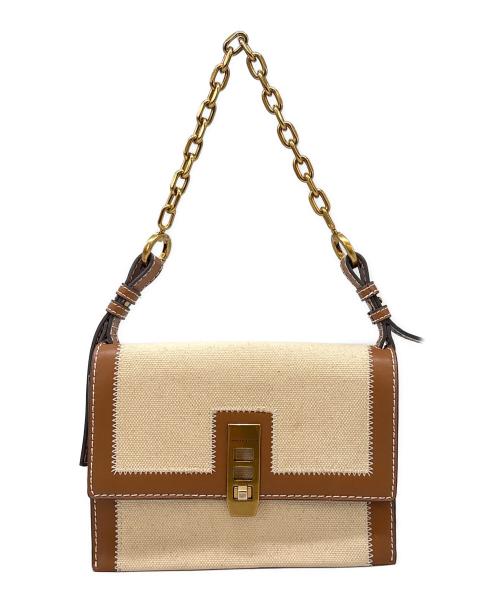 CHARLES & KEITH（チャールズアンドキース）CHARLES & KEITH (チャールズアンドキース) CHARLES & KEITH　キャンバス ターンロックチェーンハンドルバッグ　ハンドバッグ アイボリー×ブラウンの古着・服飾アイテム