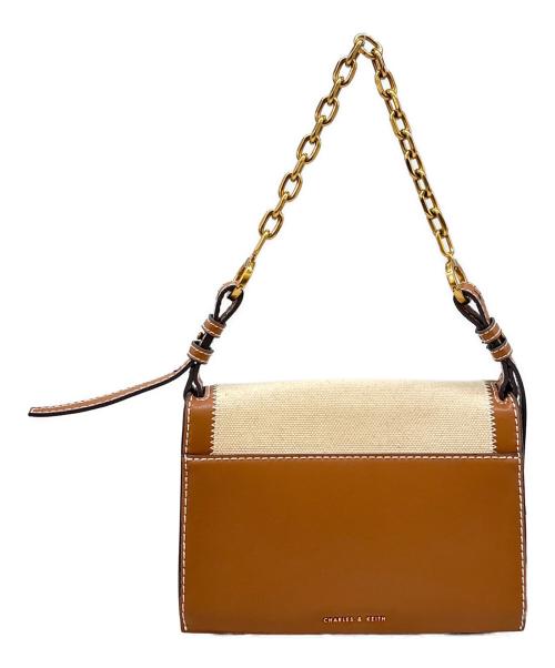 CHARLES & KEITH（チャールズアンドキース）CHARLES & KEITH (チャールズアンドキース) CHARLES & KEITH　キャンバス ターンロックチェーンハンドルバッグ　ハンドバッグ アイボリー×ブラウンの古着・服飾アイテム
