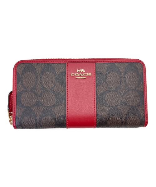 COACH（コーチ）COACH (コーチ) COACH　シグネチャー　長財布 ブラウン×レッドの古着・服飾アイテム