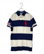 POLO RALPH LAURENポロ・ラルフローレン）の古着「POLO RALPH LAUREN　星条旗 ビッグポニー　ポロシャツ」｜ネイビー×ホワイト