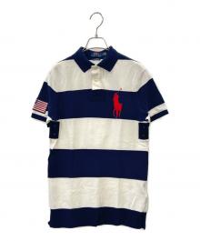 POLO RALPH LAUREN（ポロ・ラルフローレン）の古着「POLO RALPH LAUREN　星条旗 ビッグポニー　ポロシャツ」｜ネイビー×ホワイト