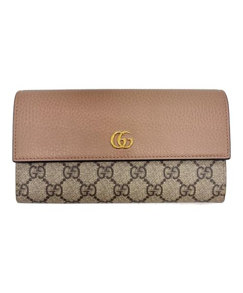 GUCCI（グッチ）GUCCI (グッチ) GUCCI　ダブルG バイカラー コンチネンタルウォレット 長財布 ピンク×ベージュの古着・服飾アイテム