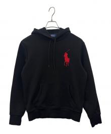 POLO RALPH LAUREN（ポロ・ラルフローレン）の古着「POLO RALPH LAUREN　ビッグポニー　プルオーバーパーカー」｜ブラック×レッド