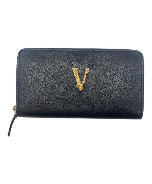 VERSACE（ヴェルサーチ）VERSACE (ヴェルサーチ) VERSACE　ヴィルトゥス　ラウンドファスナー長財布 ブラックの古着・服飾アイテム
