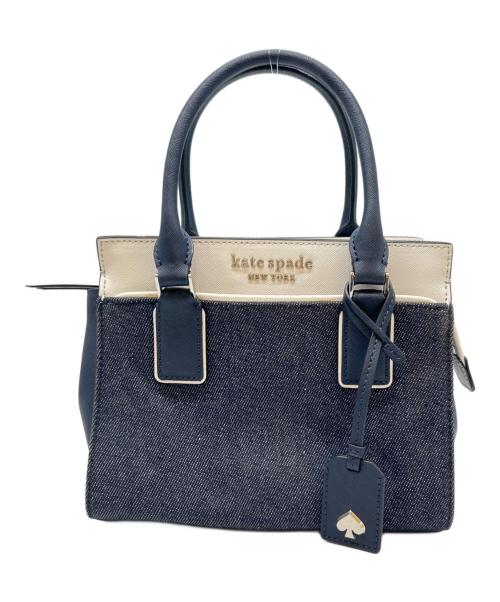 Kate Spade（ケイトスペード）Kate Spade (ケイトスペード) Kate Spade 　デニム スモール サッチェル 　2WAYバッグ ホワイト×ネイビーの古着・服飾アイテム
