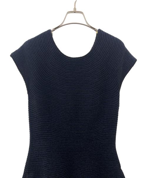 FOXEY（フォクシー）FOXEY (フォクシー) FOXEY　フレンチスリーブ ニットワンピース ネイビー サイズ:42の古着・服飾アイテム