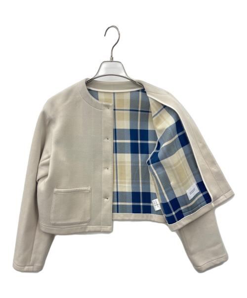 MACKINTOSH PHILOSOPHY（マッキントッシュ フィロソフィー）MACKINTOSH PHILOSOPHY (マッキントッシュ フィロソフィー) MACKINTOSH PHILOSOPHY　ハウスチェックダンボール　ノーカラーショート丈ジャケット ベージュ サイズ:36の古着・服飾アイテム