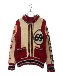 Hysteric Glamour（ヒステリックグラマー）の古着「Hysteric Glamour　69 RED DEVIL　カウチンニットカーディガン」｜レッド×アイボリー