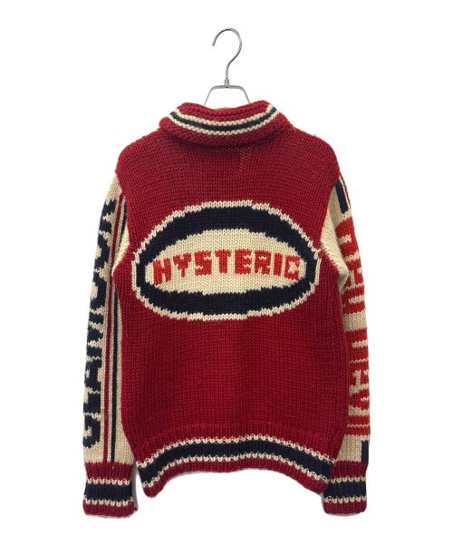 Hysteric Glamour（ヒステリックグラマー）Hysteric Glamour (ヒステリックグラマー) Hysteric Glamour　69 RED DEVIL　カウチンニットカーディガン レッド×アイボリー サイズ:FREEの古着・服飾アイテム