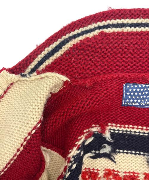Hysteric Glamour（ヒステリックグラマー）Hysteric Glamour (ヒステリックグラマー) Hysteric Glamour　69 RED DEVIL　カウチンニットカーディガン レッド×アイボリー サイズ:FREEの古着・服飾アイテム