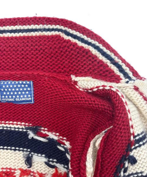 Hysteric Glamour（ヒステリックグラマー）Hysteric Glamour (ヒステリックグラマー) Hysteric Glamour　69 RED DEVIL　カウチンニットカーディガン レッド×アイボリー サイズ:FREEの古着・服飾アイテム
