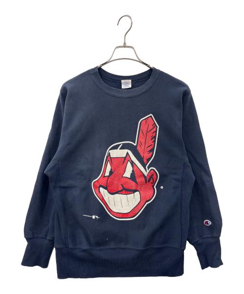 Champion REVERSE WEAVE（チャンピオン リバース ウィーブ）Champion REVERSE WEAVE (チャンピオン リバース ウィーブ) Champion  REVERSE WEAVE  クリーブランドインディアンス 　90s-00sプリントスウェット ネイビー サイズ:MEDIUMの古着・服飾アイテム