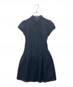 BLUE LABEL CRESTBRIDGEブルーレーベルクレストブリッジ）の古着「BLUE LABEL CRESTBRIDGE　マイクロチェックレーシーワンピース　半袖ワンピース」｜ネイビー