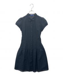 BLUE LABEL CRESTBRIDGE（ブルーレーベルクレストブリッジ）の古着「BLUE LABEL CRESTBRIDGE　マイクロチェックレーシーワンピース　半袖ワンピース」｜ネイビー