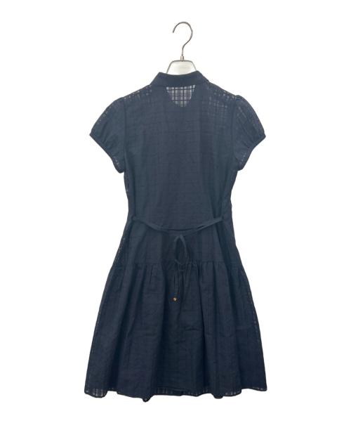 BLUE LABEL CRESTBRIDGE（ブルーレーベルクレストブリッジ）BLUE LABEL CRESTBRIDGE (ブルーレーベルクレストブリッジ) BLUE LABEL CRESTBRIDGE　マイクロチェックレーシーワンピース　半袖ワンピース ネイビー サイズ:38の古着・服飾アイテム