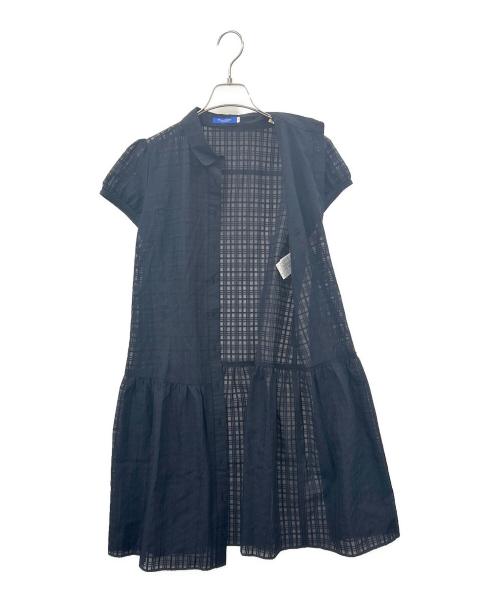 BLUE LABEL CRESTBRIDGE（ブルーレーベルクレストブリッジ）BLUE LABEL CRESTBRIDGE (ブルーレーベルクレストブリッジ) BLUE LABEL CRESTBRIDGE　マイクロチェックレーシーワンピース　半袖ワンピース ネイビー サイズ:38の古着・服飾アイテム