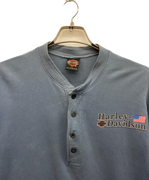 HARLEY-DAVIDSON（ハーレーダビッドソン）HARLEY-DAVIDSON (ハーレーダビッドソン) ヘンリーネックカットソー スカイブルー サイズ:Lの古着・服飾アイテム