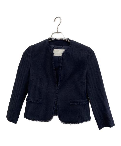 BALLSEY（ボールジィ）BALLSEY (ボールジィ) ワッフルツイード ノーカラージャケット ネイビー サイズ:34の古着・服飾アイテム