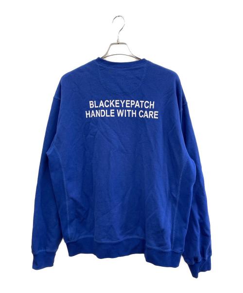 THE BLACK EYE PATCH（ブラックアイパッチ）THE BLACK EYE PATCH (ブラックアイパッチ) HANDLE WITH CARE CREW SWEAT 取扱注意 ネイビー サイズ:XLの古着・服飾アイテム