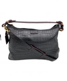 COCOCELUX GOLD（ココセリュックスゴールド）の古着「クロコ型押し2WAYトートバッグ」｜ブラック