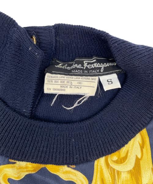 Salvatore Ferragamo（サルヴァトーレ フェラガモ）Salvatore Ferragamo (サルヴァトーレ フェラガモ) 半袖ニット ネイビー サイズ:38の古着・服飾アイテム