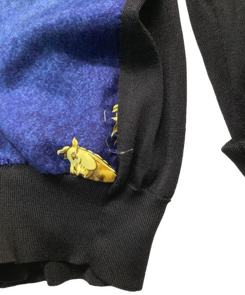 HERMES（エルメス）HERMES (エルメス) スカーフ柄ニット ブルー×ブラック サイズ:40の古着・服飾アイテム