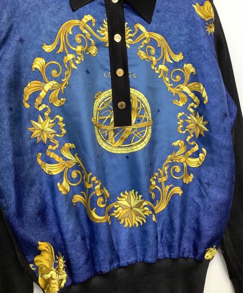 HERMES（エルメス）HERMES (エルメス) スカーフ柄ニット ブルー×ブラック サイズ:40の古着・服飾アイテム