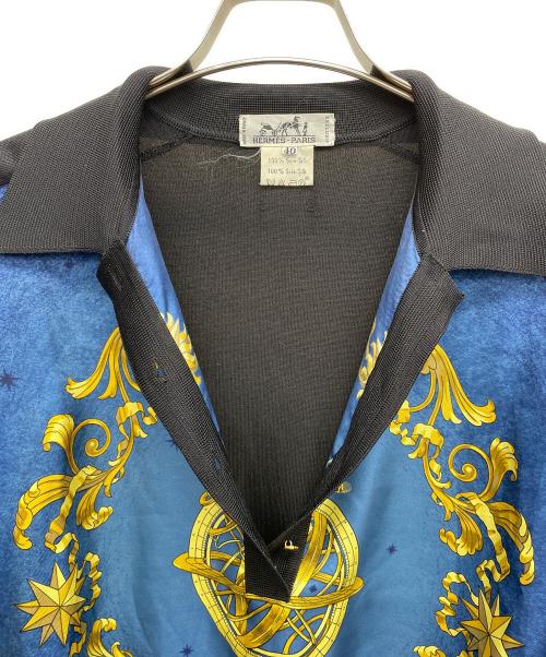 HERMES（エルメス）HERMES (エルメス) スカーフ柄ニット ブルー×ブラック サイズ:40の古着・服飾アイテム