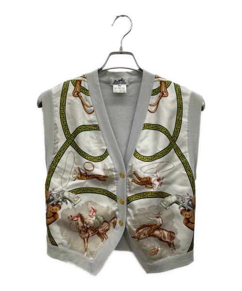 HERMES（エルメス）HERMES (エルメス) スカーフ柄ニットベスト グリーン×ベージュ サイズ:38の古着・服飾アイテム