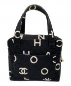 CHANELシャネル）の古着「ロゴキャンバスハンドバッグ」｜ブラック×ホワイト