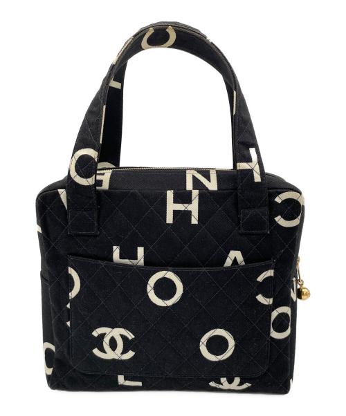 CHANEL（シャネル）CHANEL (シャネル) ロゴキャンバスハンドバッグ ブラック×ホワイトの古着・服飾アイテム