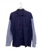 ISSEY MIYAKEイッセイミヤケ）の古着「ポロシャツ切替ストライプシャツ」｜ネイビー