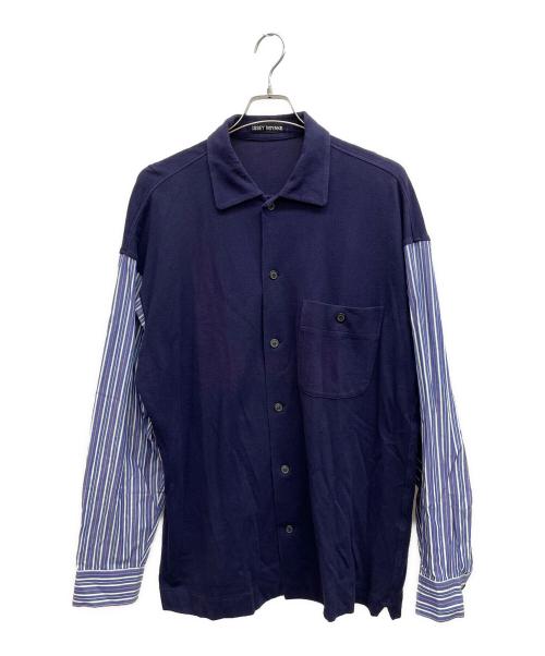 ISSEY MIYAKE（イッセイミヤケ）ISSEY MIYAKE (イッセイミヤケ) ポロシャツ切替ストライプシャツ ネイビー サイズ:Lの古着・服飾アイテム