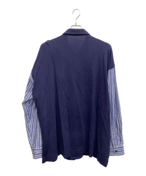 ISSEY MIYAKE（イッセイミヤケ）ISSEY MIYAKE (イッセイミヤケ) ポロシャツ切替ストライプシャツ ネイビー サイズ:Lの古着・服飾アイテム