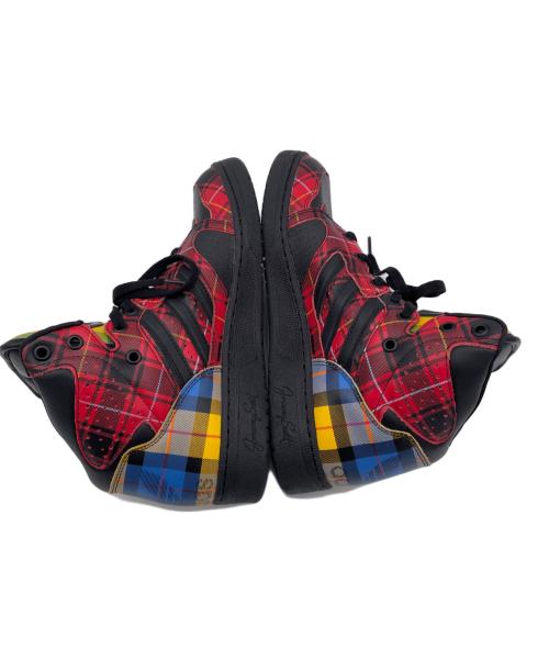 adidas（アディダス）adidas (アディダス) JEREMY SCOTT (ジェレミー スコット) インスティンクト ハイ タータンチェック レッド×ブラック サイズ:27.5㎝の古着・服飾アイテム