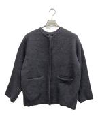green label relaxingグリーンレーベルリラクシング）の古着「FOXブレンド セッケツ ノーカラー ニット カーディガン」｜グレー