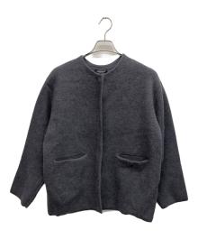 green label relaxing（グリーンレーベルリラクシング）の古着「FOXブレンド セッケツ ノーカラー ニット カーディガン」｜グレー