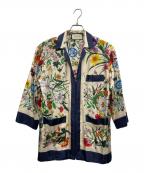 GUCCIグッチ）の古着「シルクジップアップフローラルフラワーシャツ」｜ベージュ