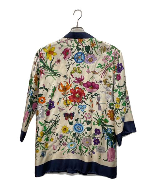 GUCCI（グッチ）GUCCI (グッチ) シルクジップアップフローラルフラワーシャツ ベージュ サイズ:38の古着・服飾アイテム