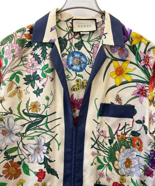 GUCCI（グッチ）GUCCI (グッチ) シルクジップアップフローラルフラワーシャツ ベージュ サイズ:38の古着・服飾アイテム