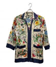 GUCCI（グッチ）の古着「シルクジップアップフローラルフラワーシャツ」｜ベージュ